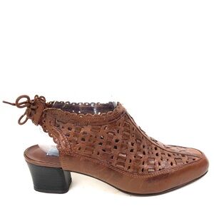 Vintage Vannini Laser Cut Woven Leather Slingback Heels Size 40 US 9/9.5